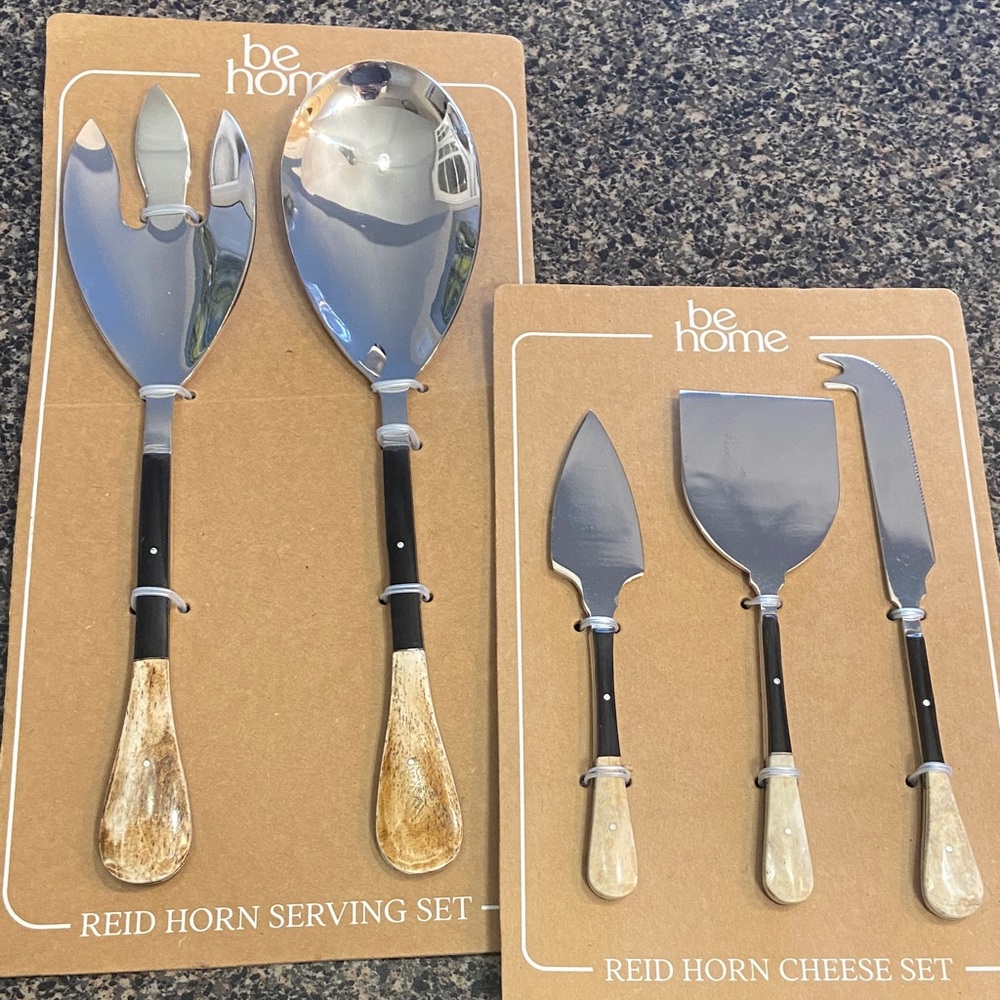 Horn Serving and Cheese Set - Black and Cream